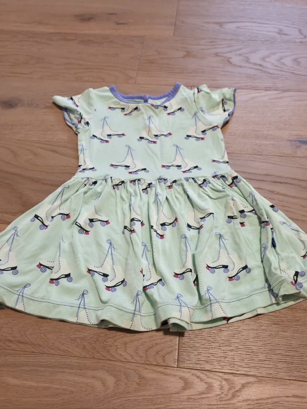 Kickee Pants Mint Green Scooter Print Twirl Dress with Lavender Trim